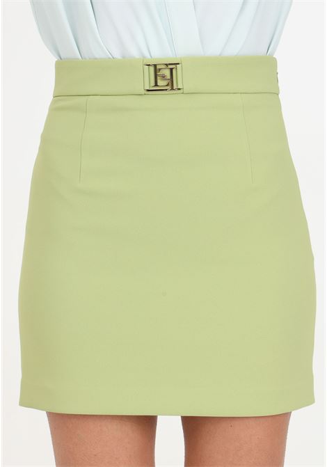 Pistachio green women's skirt with golden metal logo ELISABETTA FRANCHI | GOT0341E2105